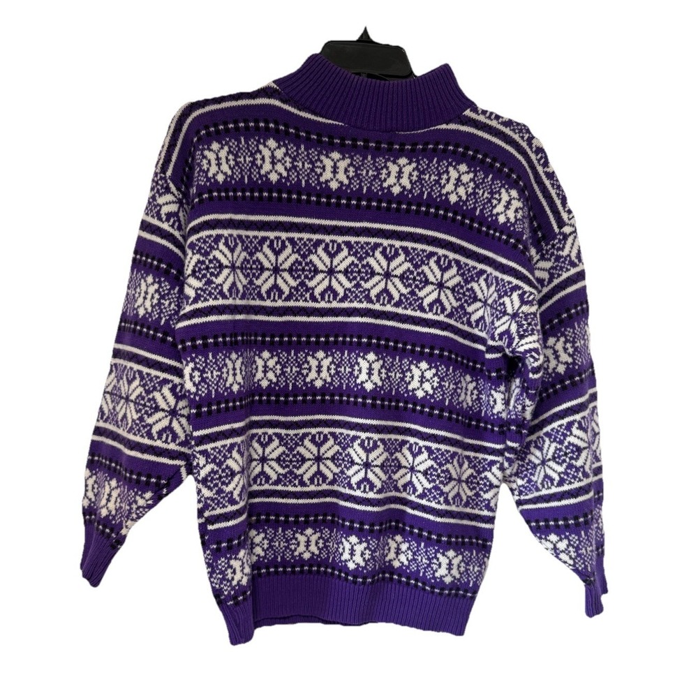 Vintage American Pride Sweater Mockneck Size L Unisex Pullover Snowflake‎ Blue